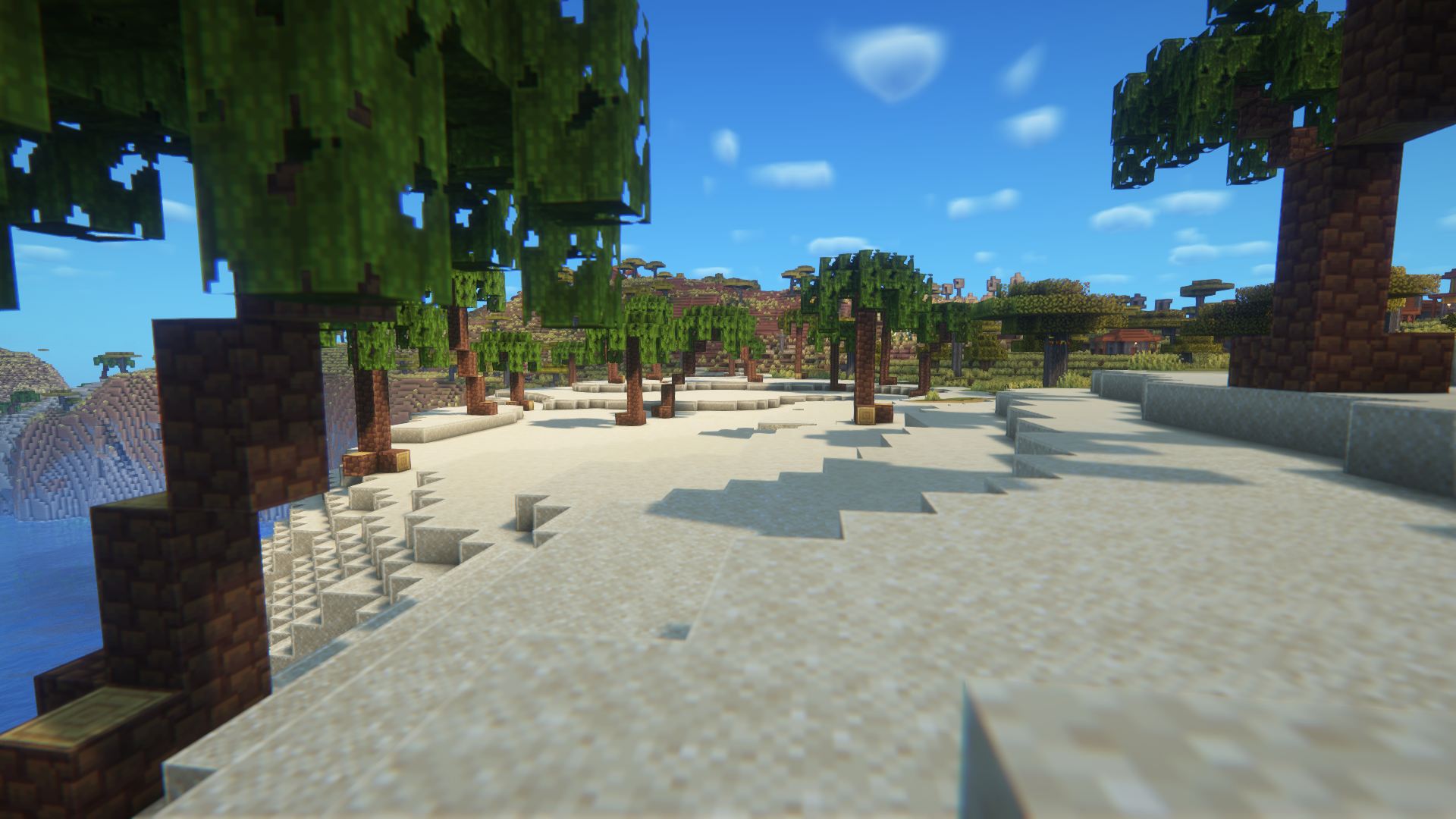 Plage bordée de palmiers sur le serveur DeityCube